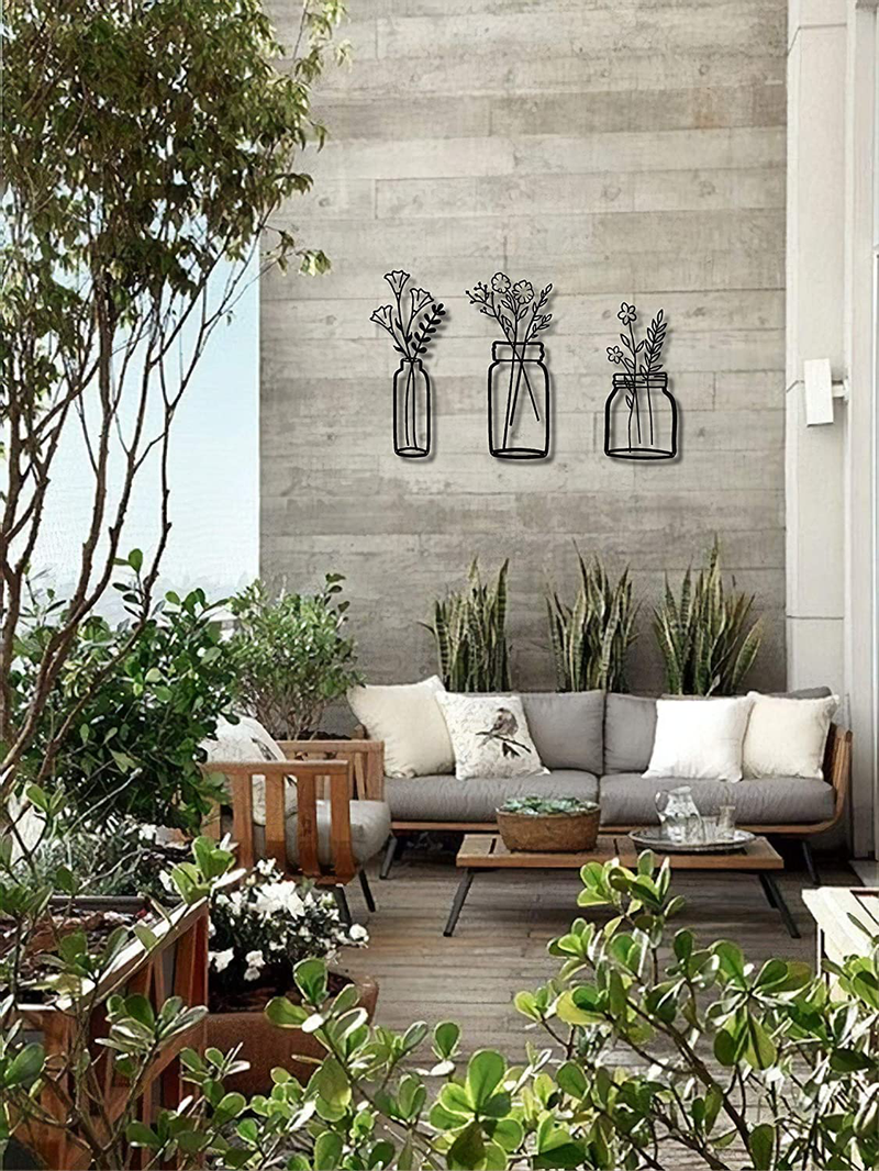 SOFT ART HOME Modern Wall Art Spring Flowers , Metal Wall Decoration 3 Pieces for Home. Vase Flowers Interior Decor for Office and Living Room, Natural Themed House Warming Gift Home & Garden > Decor > Artwork > Sculptures & Statues SOFT ART HOME   