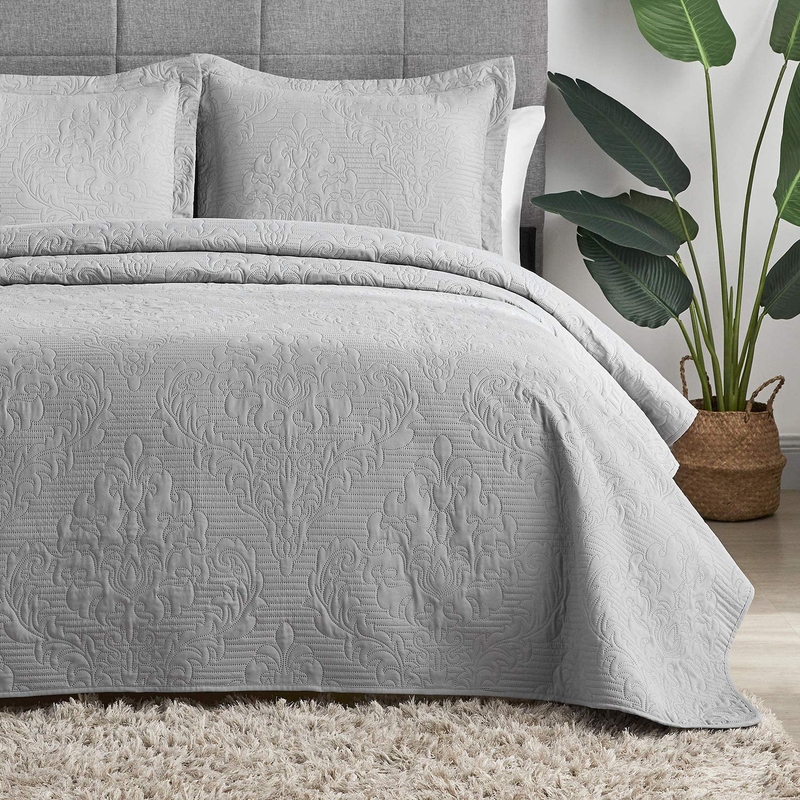 Hansleep Quilt Set Lightweight Bed Decor Coverlet Set Comforter Bedding Cover Bedspread for All Season Use (White Clover, Full/Queen 90x96inches) Home & Garden > Linens & Bedding > Bedding Hansleep Grey Twin 68x90 inches 