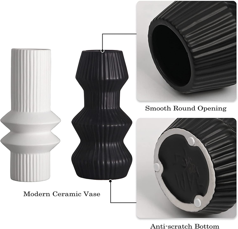 TERESA'S COLLECTIONS Ceramic Modern Vase for Home Decor, Black and White Cylinder Geometric Decorative Vases for Living Room, Mantel, Table, Shelf, Office Decoration, 8 inch, Set of 2 Home & Garden > Decor > Vases TERESA'S COLLECTIONS   