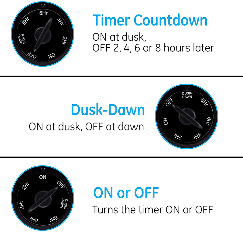 GE Sensing Timer, Plug-in, Outdoor, Weather Resistant, Dusk to Dawn, Daily Cycle, 2-4-6-8 Hours After Dark, 1 Grounded Outlet, for Landscape, Security, Seasonal Lighting, LED, 10241, Black Home & Garden > Lighting Accessories > Lighting Timers GE   
