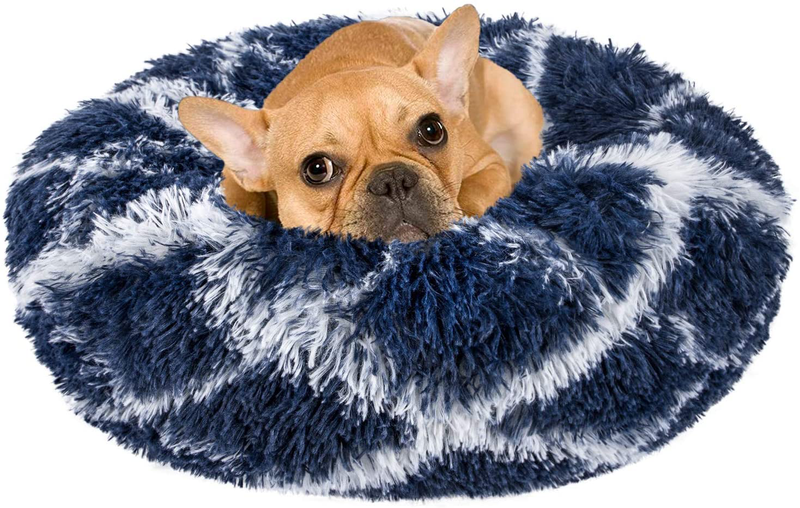 INVENHO Orthopedic Dog Bed Cat Bed for Small Medium Dogs Pet Bed Donut Cuddler round Soft Calming Bed, Self Warming and Washable Sleeping Bed (16''/20''/23''/30'')  INVENHO Blue White 20-Inch 