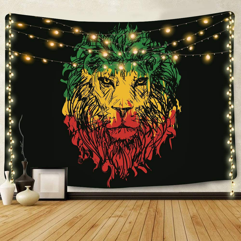 Simsant Rasta Rastafarian Tapestry Lion Head Bob Tapestry Wall Hanging Backdrop for Living Room Bedroom Dorm Psychedelic Decor Tapestry (80"x60") Home & Garden > Decor > Artwork > Decorative Tapestries Simsant 80" x60"  
