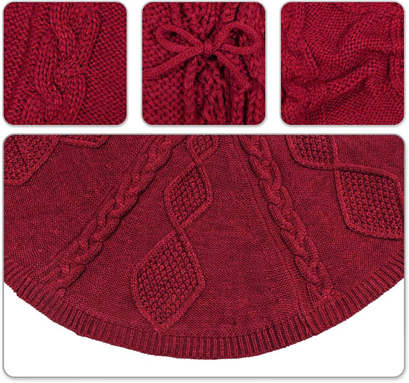 LimBridge Christmas Tree Skirt, 48 inches Diamond Knit Knitted Thick Rustic Xmas Holiday Decoration, Burgundy