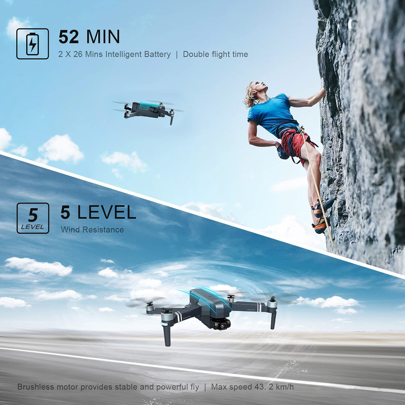 DEERC DE22 GPS Drone with 4K Camera 2-axis Gimbal, EIS Anti-Shake, 5G FPV Live Video Brushless Motor, Auto Return Home, Selfie, Follow Me, Waypoints, Circle Fly 52Min Flight with Carrycase