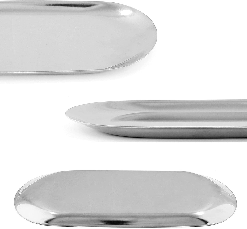 Jiozermi 2 Pcs 9 Inch Stainless Steel Towel Tray, Serving Tray, Decorative Tray, Storage Tray for Cosmetics Jewelry Fruit Candy, Oval, Silver Home & Garden > Decor > Decorative Trays Jiozermi   