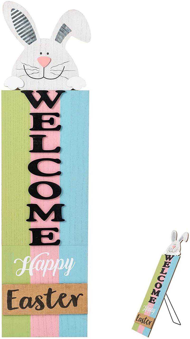 DECSPAS Welcome Sign for Front Door, 36" Wooden White Easter Bunny Ornaments Easter Decorations for the Home, Happy Easter Sign Farmhouse Easter Decor, Spring Easter Welcome Home Decorations Outdoor Rustic Front Porch Decor for Outside Home & Garden > Decor > Seasonal & Holiday Decorations DECSPAS   