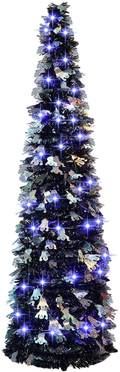 Halloween Christmas Tree with 50 Lights,5ft Black Artificial Glittery Circle Sequin Collapsible Pencil Tinsel Trees for Decorations Indoor Holiday Party Home & Garden > Decor > Seasonal & Holiday Decorations > Christmas Tree Stands WOKEISE Black+shinning Circle+ghost  