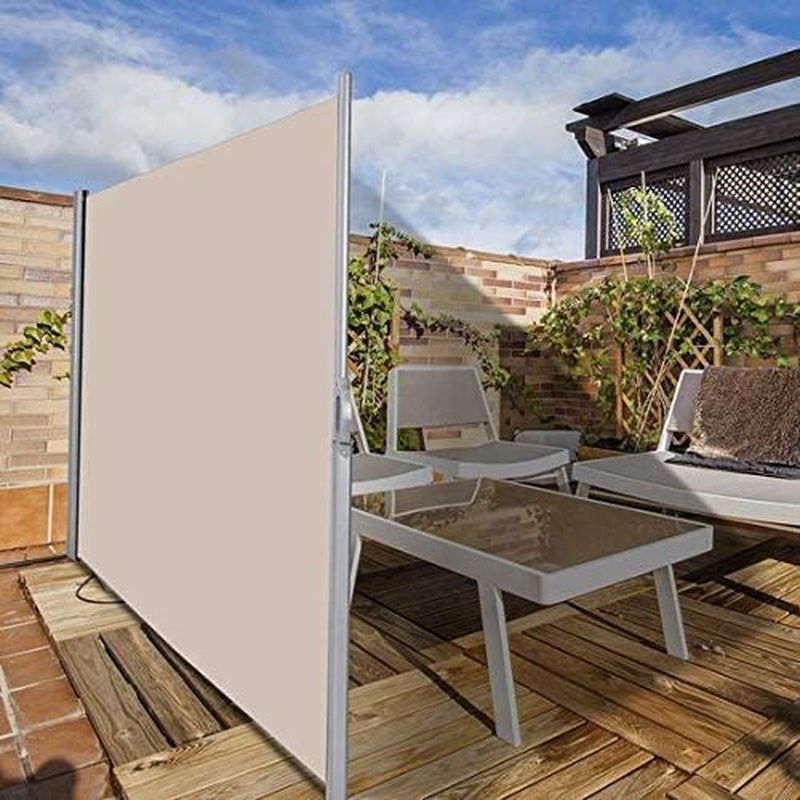 JHome Garden Outdoor Patio Wall-Mounted Retractable Folding Side Awning Wall-Mounted Awning Wind Screen Fence Privacy Divider with Steel Pole Weatherproof Sun Shade, 118" L x 71" H, Beige Home & Garden > Lawn & Garden > Outdoor Living > Outdoor Umbrella & Sunshade Accessories Joeoy   