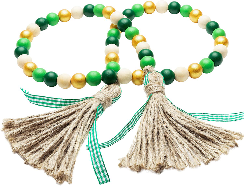R HORSE Valentine'S Day Wood Beads, 41’’ Wood Bead Garland Tassel Heart Tassel Garland Farmhouse Rustic Beads with Jute Rope Plaid Tassel Natural Wood Beads Décor for Party Valentine'S Day Gift Home & Garden > Decor > Seasonal & Holiday Decorations R HORSE Gold Mint 41.0 Inches 