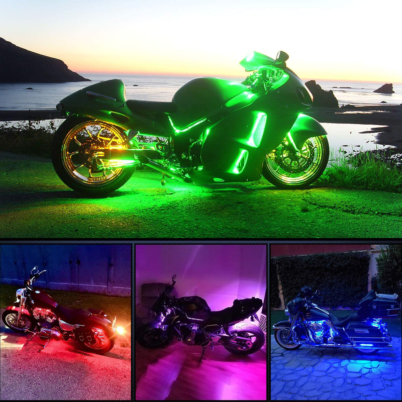 Nilight TL-42 8PCS Motorcycle RGB Led Kit Waterproof Multi-Color Atmosphere Lights Lamp with 4Key RF Wireless Remote for Harley Davidson Honda Kawasaki Suzuki, 2 Years Warranty  Nilight   