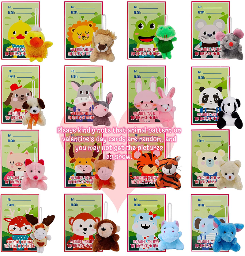 Juegoal 28 Pack Valentines Party Favors Set for Kids, Valentines Day Gifts Cards with Animal Plush Toys, Small Stuffed Animal Keychain Set, Classroom Gift Exchange Supplies Bulk Game Prizes