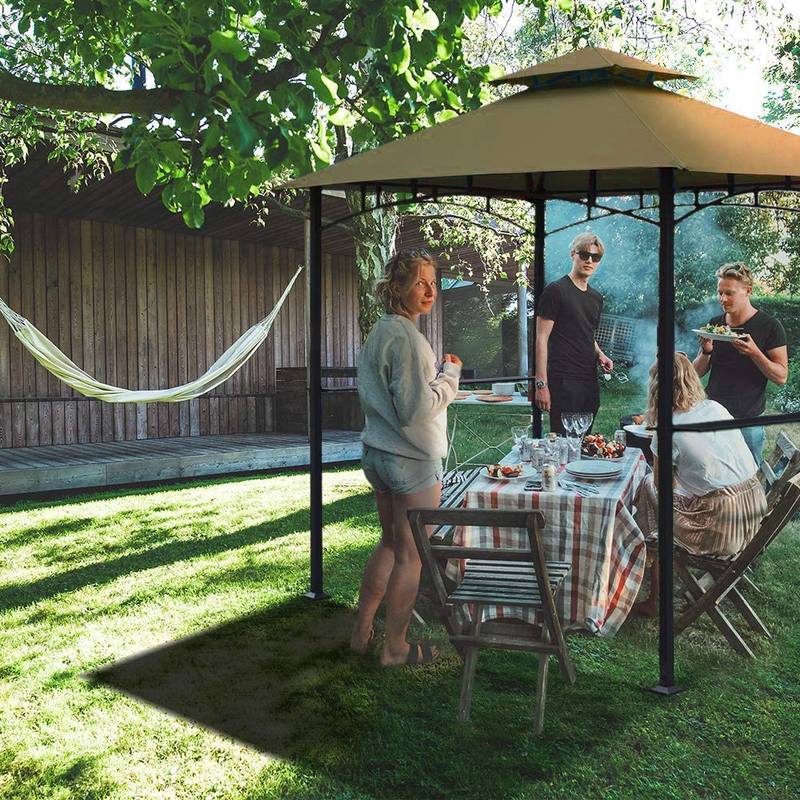 Eurmax 5x8 Grill Gazebo Shelter for Patio and Outdoor Backyard BBQ's, Double Tier Soft Top Canopy and Steel Frame with Bar Counters, Bonus LED Light X2 (Khaki) Home & Garden > Lawn & Garden > Outdoor Living > Outdoor Structures > Canopies & Gazebos Eurmax   