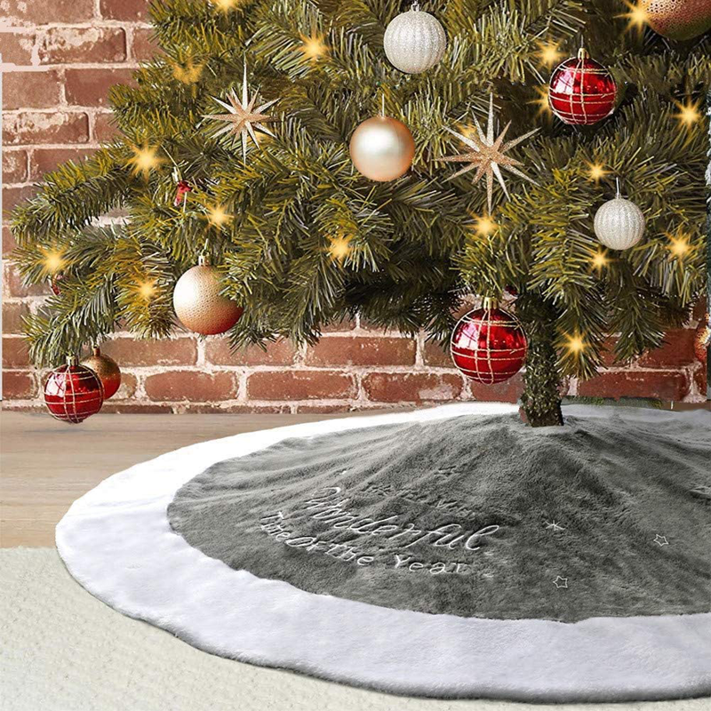 Dremisland 36" Luxury Faux Fur Christmas Tree Skirt with Snowflake Double Layers Soft Tree Skirt Xmas Holiday Party Decoration - Grey