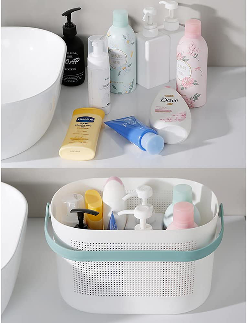 SOUJOY 3 Pack Plastic Organizer Storage Baskets with Handle, Shower Caddy Tote with Drain Holes, Portable Caddy Storage Organizer for Shampoo, Conditioner, Lotion, Bathroom, College Dorm and Kitchen