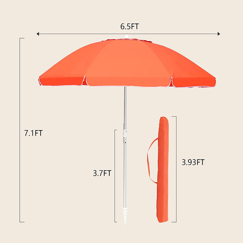 Ralawen 6.5ft Beach Umbrella with Sand Anchor & Tilt Mechanism Portable Sunshade Umbrella with Carry Bag for Beach Garden Outdoor (Orange)