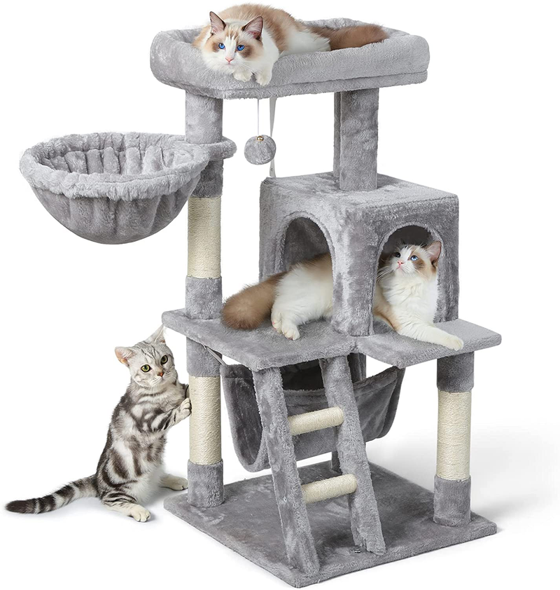 Rabbitgoo Cat Tree Cat Tower for Indoor Cats, Multi-Level Cat House Condo with Large Perch, Scratching Posts & Hammock, Cat Climbing Stand with Toy for Small Cats Kittens Play Rest, 39" Tall Animals & Pet Supplies > Pet Supplies > Cat Supplies > Cat Beds rabbitgoo Warm Gray  