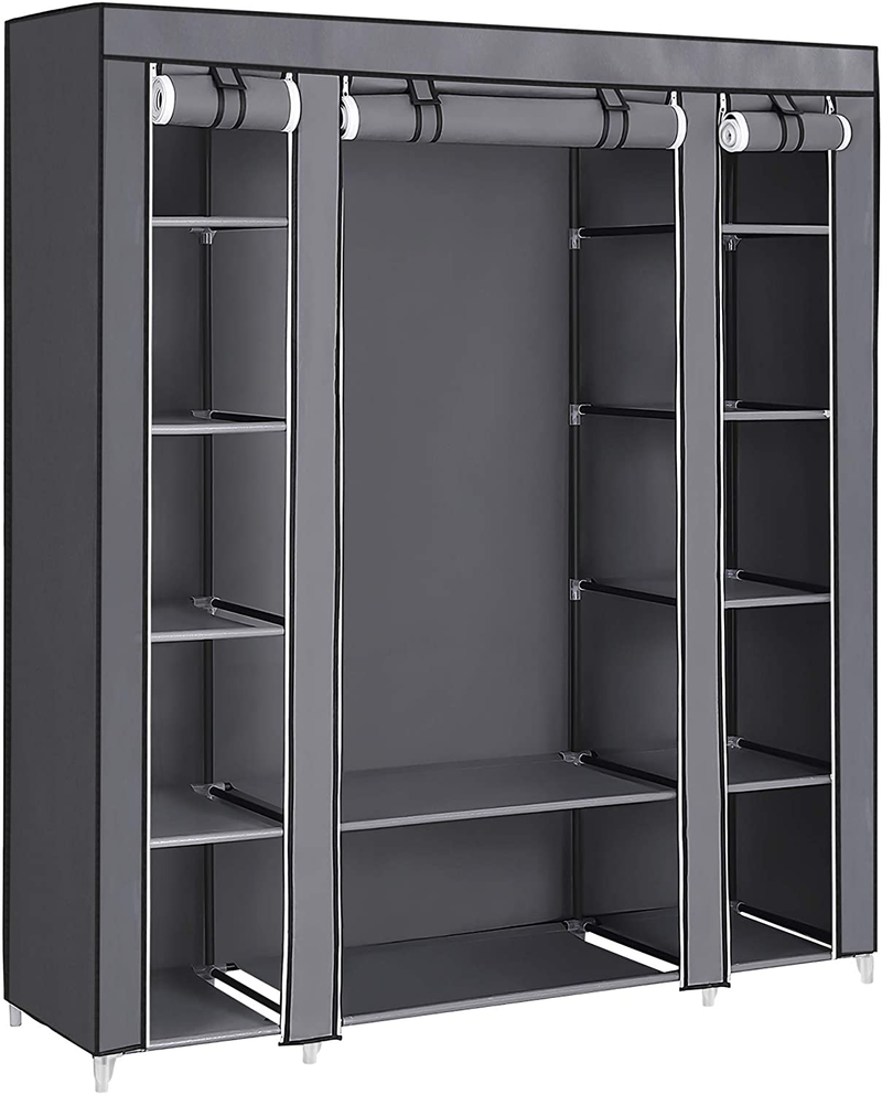 SONGMICS 59 Inch Closet Organizer Wardrobe Closet Portable Closet shelves, Closet Storage Organizer with Non-woven Fabric, Quick and Easy to Assemble, Extra Strong and Durable, Gray ULSF03G Furniture > Cabinets & Storage > Armoires & Wardrobes SONGMICS Grey  