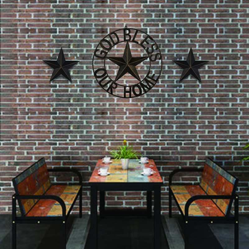 EBEI 26" Large Metal Barn Star Western Home Wall Decor Antique Circle Dark Brown Texas Lone Star with Letters God Bless Our Home