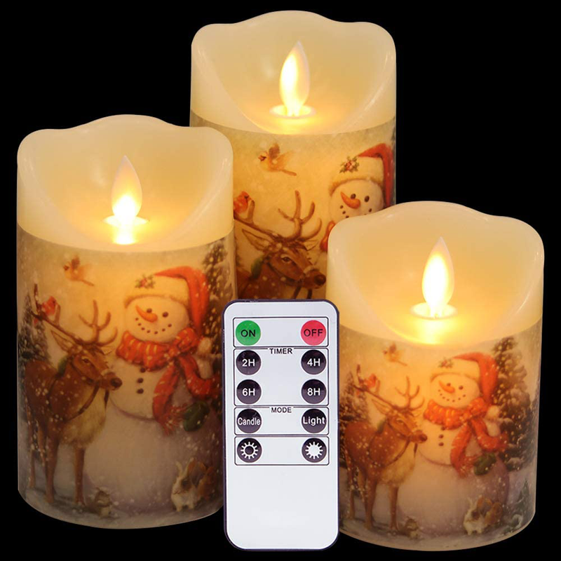 GenSwin Glass Flameless Candles with Elk Decor and Remote Timers, Battery Operated Moving Wick Led Flickering Light, Set of 3 Real Wax Pillar Candles for Christmas Home Decoration Home & Garden > Decor > Seasonal & Holiday Decorations& Garden > Decor > Seasonal & Holiday Decorations GenSwin 7 Decal Moving Wick  