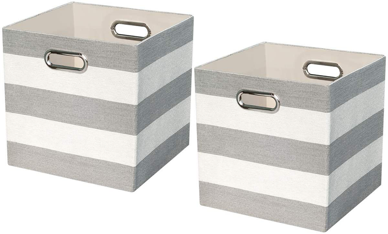 Storage Bins Storage Cubes, 13×13 Fabric Storage Boxes Foldable Baskets Containers Drawers for Nurseries,Offices,Closets,Home Décor ,Set of 4 ,Grey-white Striped Home & Garden > Decor > Seasonal & Holiday Decorations Posprica Grey-white Striped 11×11×11/2pcs 