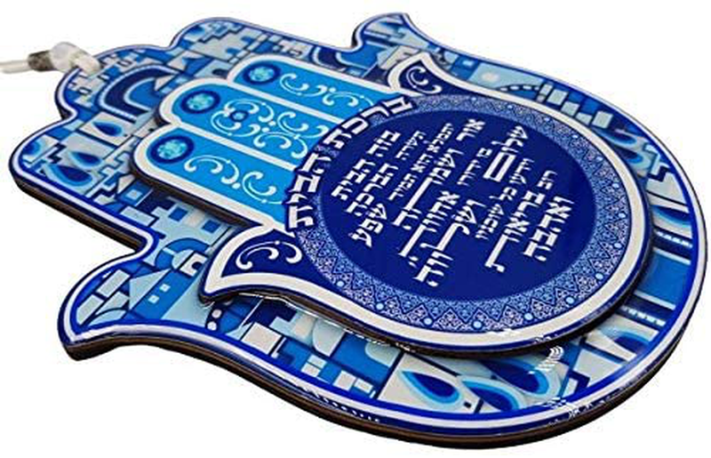 TALISMAN4U Hamsa Hand Wall Decor Home Blessing Jerusalem Blue Oriental Design Evil Eye Protection Amulet (Hebrew Blessing)