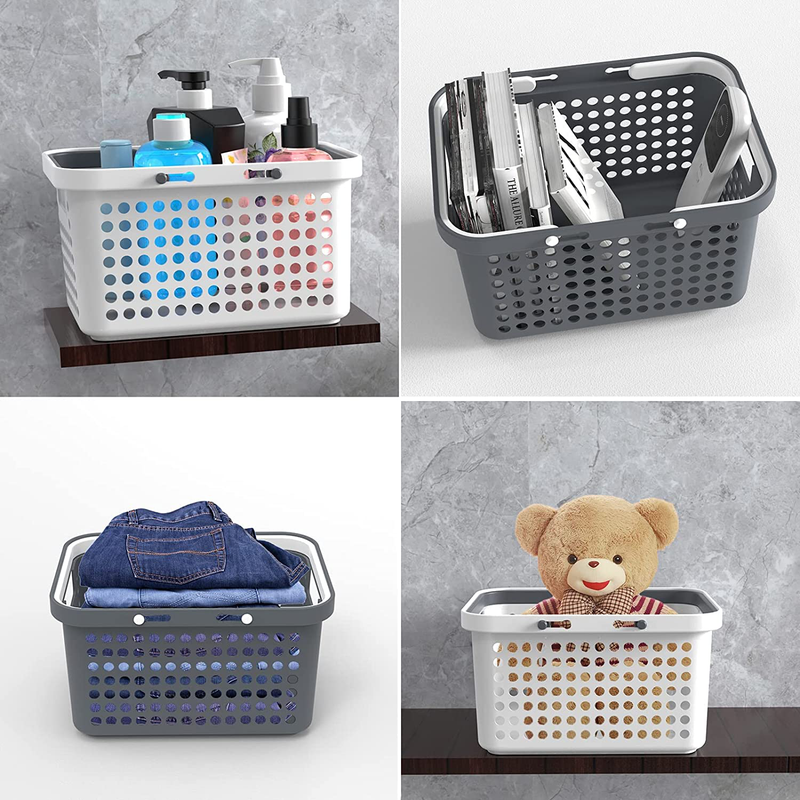 GEEKBOY Plastic Storage Basket with Handles, Shower Caddy Basket Portable Bins Organizer for Bathroom, Kitchen, Bedroom, College Dorm