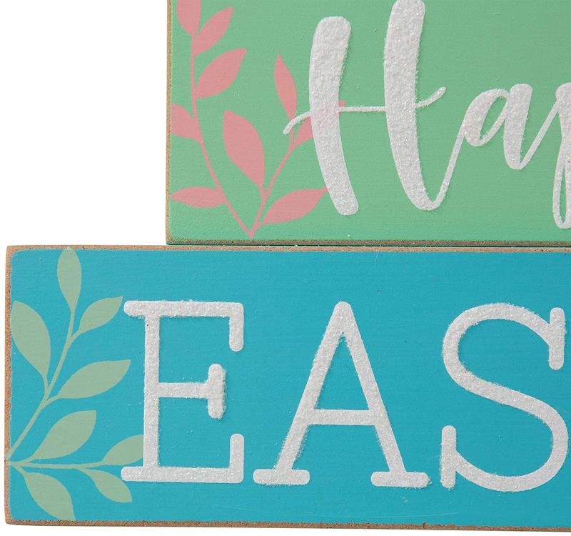 Glitzhome Wooden Block Table Sayings Happy Easter Bunny Holiday Decorations Signs, Multi-Color Home & Garden > Decor > Seasonal & Holiday Decorations Glitzhome   