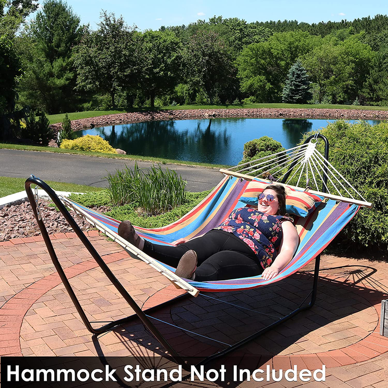 Sunnydaze Hammock Cotton Fabric w/ Spreader Bar and Detachable Pillow, Indoor/Outdoor Use, 300 Pound Capacity, Wildberry Home & Garden > Lawn & Garden > Outdoor Living > Hammocks Sunnydaze Decor   