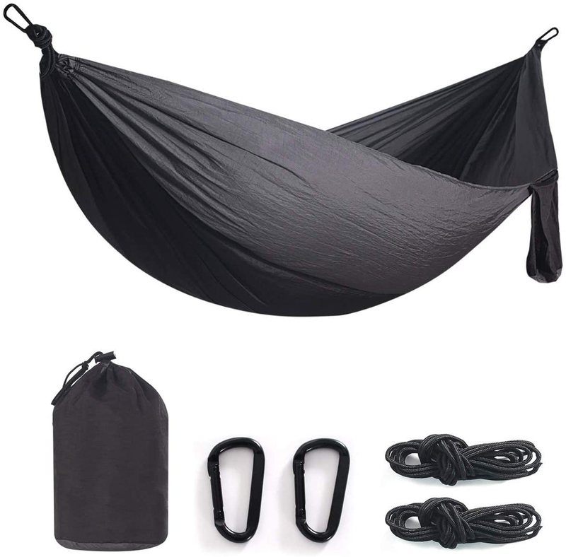 Double& Single Camping Hammock Nylon Portable Parachute Lightweight for Backyard, Hiking, Beach Home & Garden > Lawn & Garden > Outdoor Living > Hammocks ROYALTY Charcoal/Black Full 