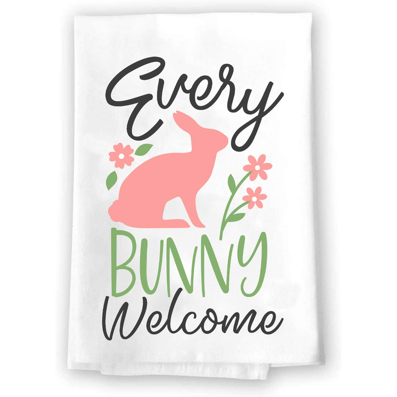 Decorative Kitchen and Bath Hand Towel | Easter Flowers Orange Pink Green | Spring Summer Garden Themed | Home Decor Decorations | House Gift Present Home & Garden > Decor > Seasonal & Holiday Decorations Serenity Home Goods Every Bunny Welcome  