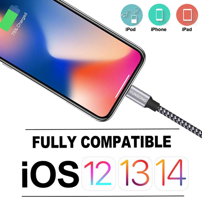 iPhone Charger, YUNSONG 3Pack 6FT Nylon Braided Lightning Cable Fast Charging High Speed Data Sync USB Cord Compatible with iPhone 12 11 Pro Max XS XR X 8 7 6S 6 Plus SE 5S Electronics > Electronics Accessories > Power > Power Adapters & Chargers YUNSONG   