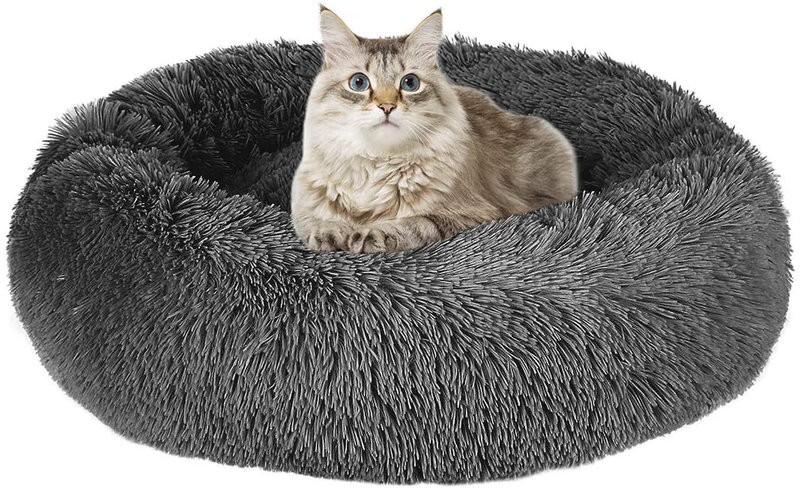 Mojonnie Donut Cat Bed, round Faux Fur Cat Bed Soft Plush Pet Cushion Bed Self-Warming Sleeping Bed for Cats Winter Pets Puppy Indoor Pet round Nest Animals & Pet Supplies > Pet Supplies > Cat Supplies > Cat Beds Mojonnie DarkGrey  