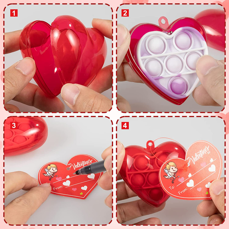 Kids Valentines Day Gifts for Classroom - Valentine Prefilled Hearts with Poppers Fidget Keychains and Gift Tags for Boys Girls School Exchange Gifts, Party Favor Prizes, Valentine’S Greeting Gifts, 12 Pack Home & Garden > Decor > Seasonal & Holiday Decorations Ptyfavor   