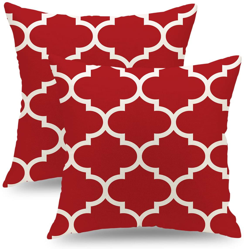 QIQIANY Set of 2 Red Throw Pillow Covers18X18 Inch Square Linen Modern Quatrefoil Accent Geometric Decor Pillow Covers Home Decor Cushion Covers for Sofa Couch Bed Car Living Room Home & Garden > Decor > Chair & Sofa Cushions QIQIANY Red 18 x 18-Inch 
