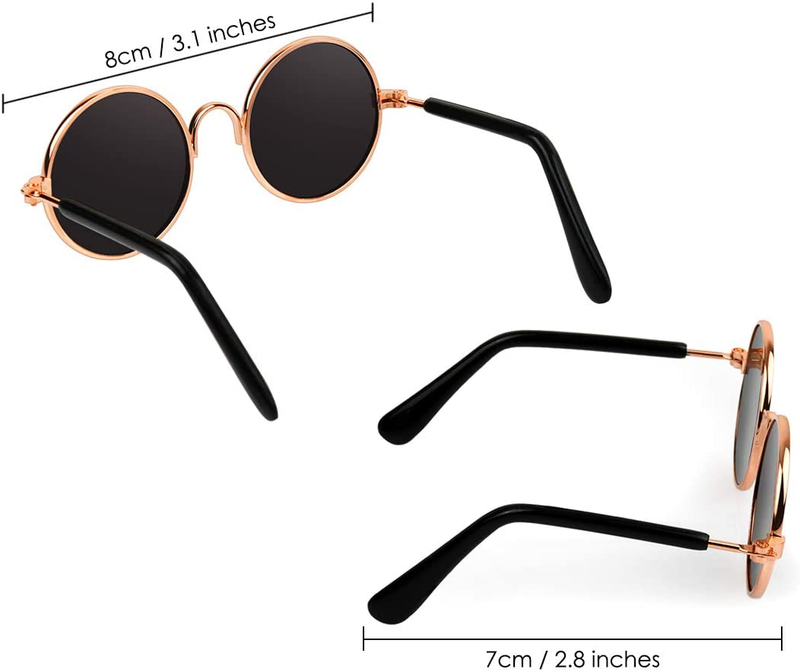 DS. DISTINCTIVE STYLE Retro round Sunglasses with Golden Plastic Chain for Pet Cats and Small Dogs Cool and Funny Spectacles Pets Photo Props for Taking Pictures