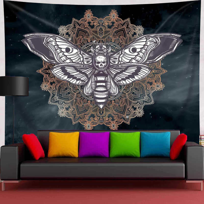 Dead Head Hawk Moth Wall Tapestry with Mandala Vintage White Skull Illustration Tapestry Blanket Mysterious Sky Wall Art Home Decor BedHead (60x60) Home & Garden > Decor > Artwork > Decorative TapestriesHome & Garden > Decor > Artwork > Decorative Tapestries Simsant 92.5"x70.9"  