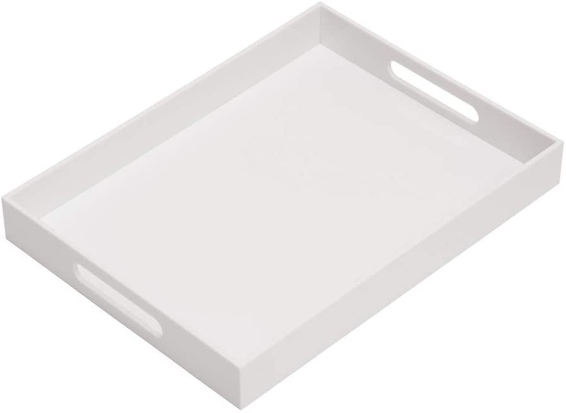 KEVLANG Glossy White Sturdy Acrylic Serving Tray with Handles-10x15Inch-Serving Coffee Appetizer Breakfast Butler-Kitchen Countertop-Makeup Drawer Organizer-Vanity Table Tray-Ottoman Tray Home & Garden > Decor > Decorative Trays KEVLANG Glossy White 12"x16"x2"H 