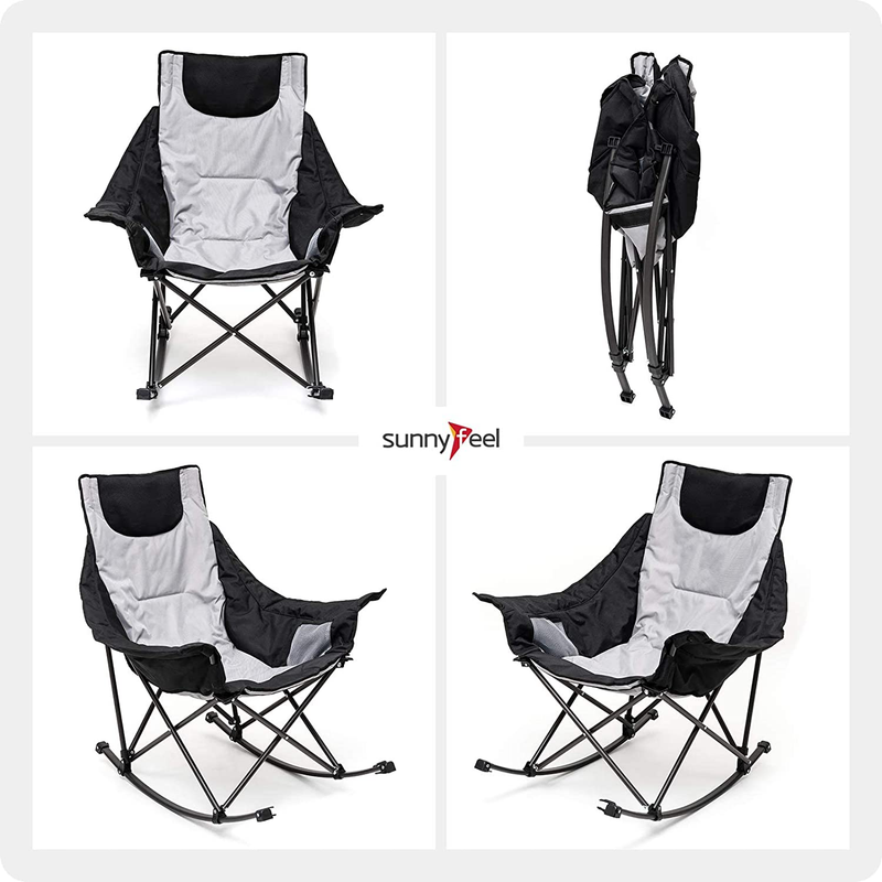 Sunnyfeel Camping Rocking Chair, Oversized Folding Lawn Chairs with Luxury Padded Recliner & Pocket,Carry Bag, 300 LBS Heavy Duty for Outdoor/Picnic/Patio, Portable Rocker Camp Chair (2Pcs Grey) Sporting Goods > Outdoor Recreation > Camping & Hiking > Camp Furniture SUNNYFEEL   
