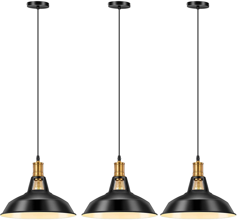 Pynsseu Vintage Style Industrial Pendant Light, Farmhouse Barn Hanging Pendant Lighting, Modern Pendant Lamp Fixture 3 Pack, Matte-Black Finish Home & Garden > Lighting > Lighting Fixtures Pynsseu Default Title  