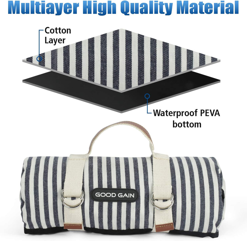 Picnic Blanket Waterproof, Beach Blanket Portable with Carry Strap Outdoor Camping Party, Large Foldable Sand Proof for Wet Grass Hiking or Kids Playground Picnic Mat (A Stripe) Home & Garden > Lawn & Garden > Outdoor Living > Outdoor Blankets > Picnic Blankets G GOOD GAIN   