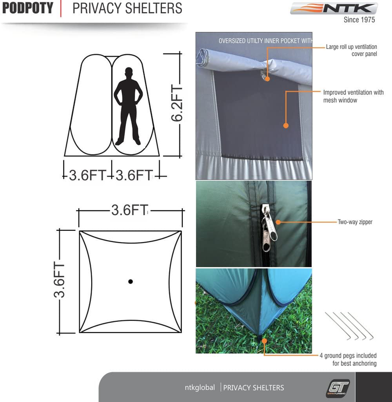 NTK Pod Poty 3.6X3.6 Ft Portable Pop up Privacy Shelter Dressing Changing Tent Cabana Window Room, Camping Shower Toilet Tent. Easy Assembly, Durable Fabric Full Coverage Rainfly. Sporting Goods > Outdoor Recreation > Camping & Hiking > Portable Toilets & Showers NTK   