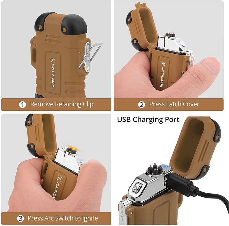 Extremus Waterproof Electric Lighter,Outdoor USB Rechargeable Flameless Lighter, Windproof Dual Arc Plasma Lighters for Camping,Hiking,And Other Outdoor Adventures, Paracord Carabiner Survival Tool Sporting Goods > Outdoor Recreation > Camping & Hiking > Camping Tools Extremus   