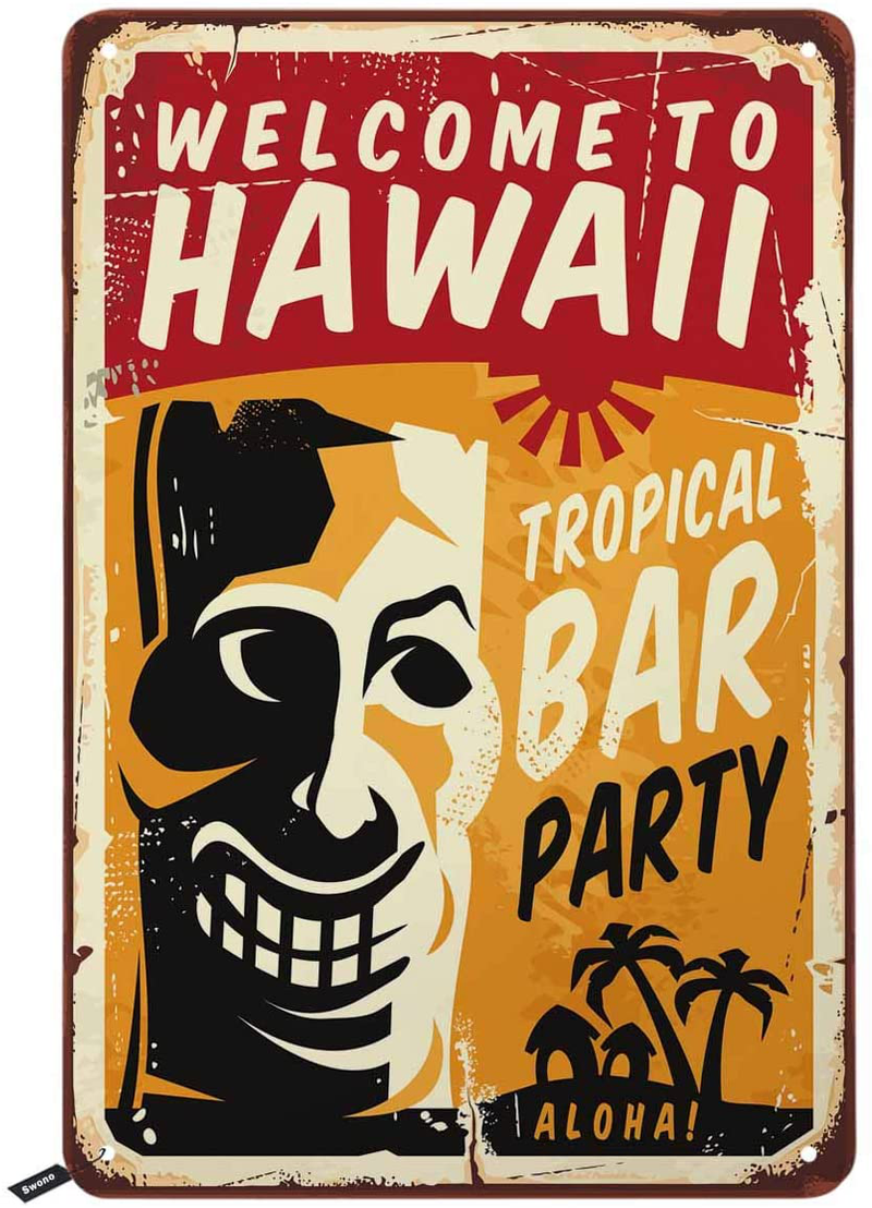 Swono Welcome to Hawaii Tin Signs,Funny Tiki with Letter Tropical Bar Party Vintage Metal Tin Sign for Men Women,Wall Decor for Bars,Restaurants,Cafes Pubs,12x8 Inch Home & Garden > Decor > Artwork > Sculptures & Statues Swono Multi T168  