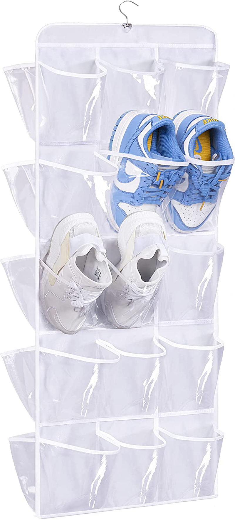 MISSLO Dual Sided Hanging Shoe Rack for Closet Shoe Organizer with 30 Large Clear Pockets and Rotating Hanger, White Furniture > Cabinets & Storage > Armoires & Wardrobes MISSLO   