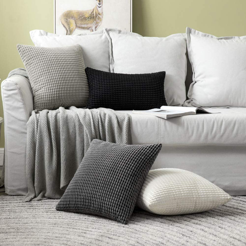 MIULEE Pack of 2 Decorative Throw Pillow Covers Soft Corduroy Solid Cushion Case Grey Pillow Cases for Couch Sofa Bedroom Car 18 X 18 Inch 45 X 45 Cm Home & Garden > Decor > Chair & Sofa Cushions MIULEE   