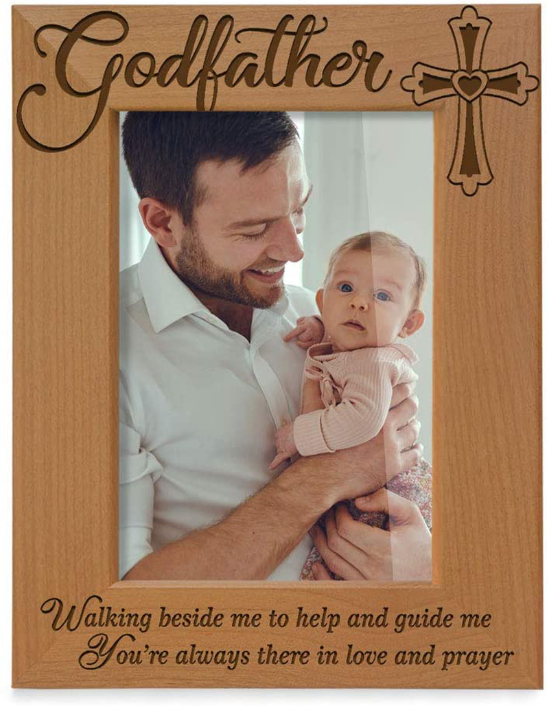 KATE POSH - Godfather Engraved Natural Wood Picture Frame, Cross Decor, Godfather Gift from Godchild, Baptism Gifts, Religious Catholic Gifts, Thank You Gifts (4" x 6" Vertical) Home & Garden > Decor > Seasonal & Holiday Decorations KATE POSH 5x7 Vertical (Godfather)  