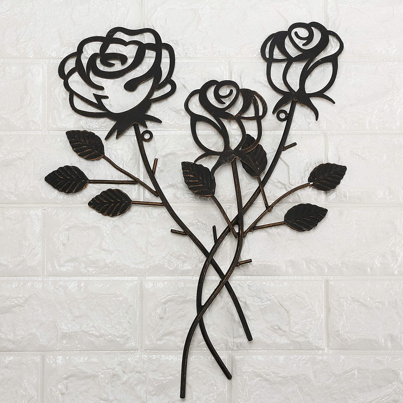 Scwhousi Metal Rose Wall Decor Garden Flower Wall Art,Rustic (14.25" 1.75") Home & Garden > Decor > Artwork > Sculptures & Statues Scwhousi   