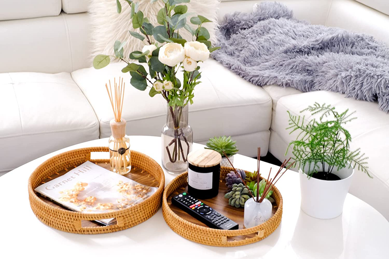 Rattan Decorative Tray with Natural Wood - Coffee Table/ Ottoman Tray - Vanity Tray - Fruit Basket - Serving Tray (12+14 inch) Home & Garden > Decor > Decorative Trays Kordes   