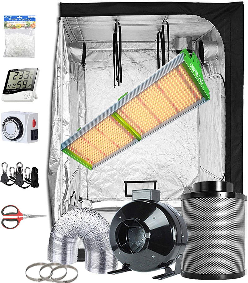 Topogrow Hydroponic Growing Tents Kit Complete Alphapar AQ300 LED Grow Light Lamp Full-Spectrum, 32"X32"X63"Indoor Grow Tent, 4" Ventilation Kit with Accessories for Plant Growing Sporting Goods > Outdoor Recreation > Camping & Hiking > Tent Accessories TopoGrow APQ600L 60"X60"X80"Kit 