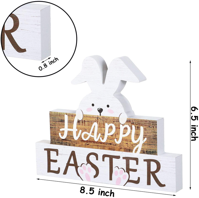 Jetec Happy Easter Bunny Table Sign Easter Wooden Block Table Sayings Easter Wooden Table Decor Rustic Farmhouse Bunny Holiday Decorations for Spring Easter Decor Home & Garden > Decor > Seasonal & Holiday Decorations Jetec   